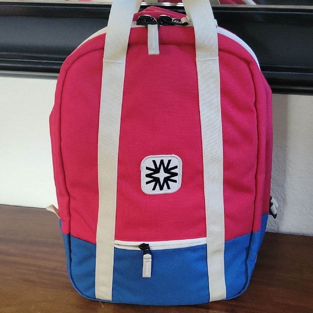 Kids Two-Tone Pink and Blue Backpack with Cream Straps